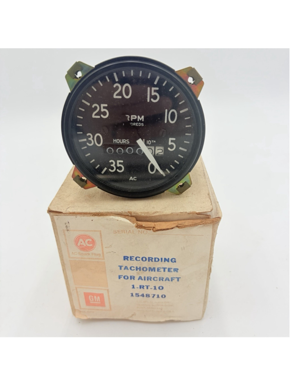 AC GM 1-RT-10 Aircraft RECORDING TACHOMETER 1548710 0-3500 RPM